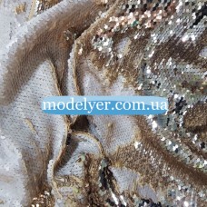 Ткань Пайеточная двухсторонняя (молоко-золото)